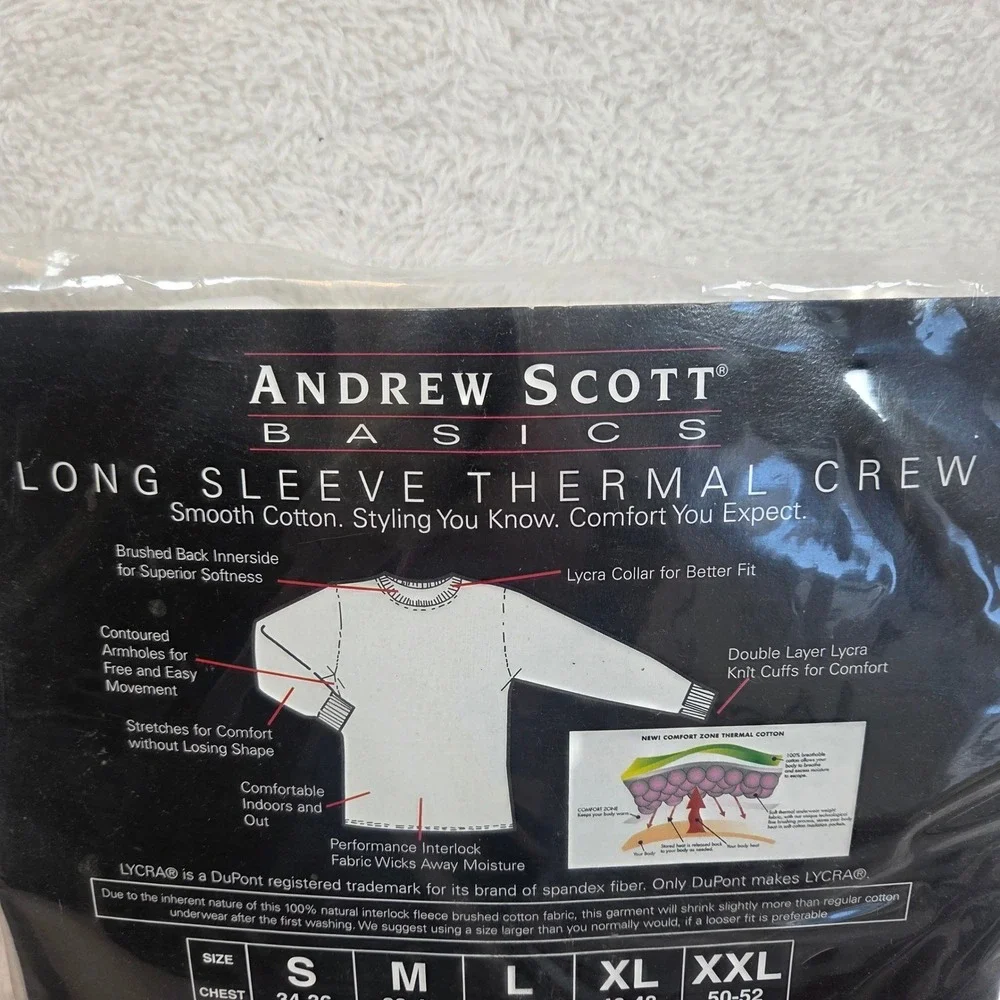 Andrew Scott Mens Thermal Crew Neck Long Sleeve Top White XL 100% Cotton 77100